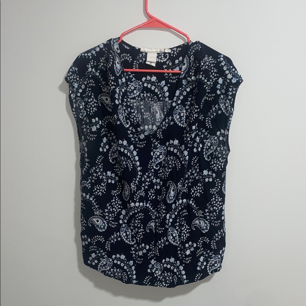 Navy Blue Paisley Women's Top